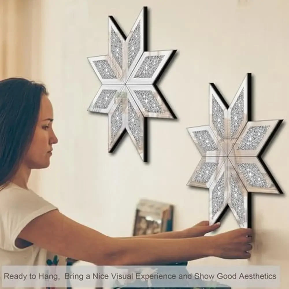 Snowflake Design Crushed Diamond Decorative Wall Mirror Set