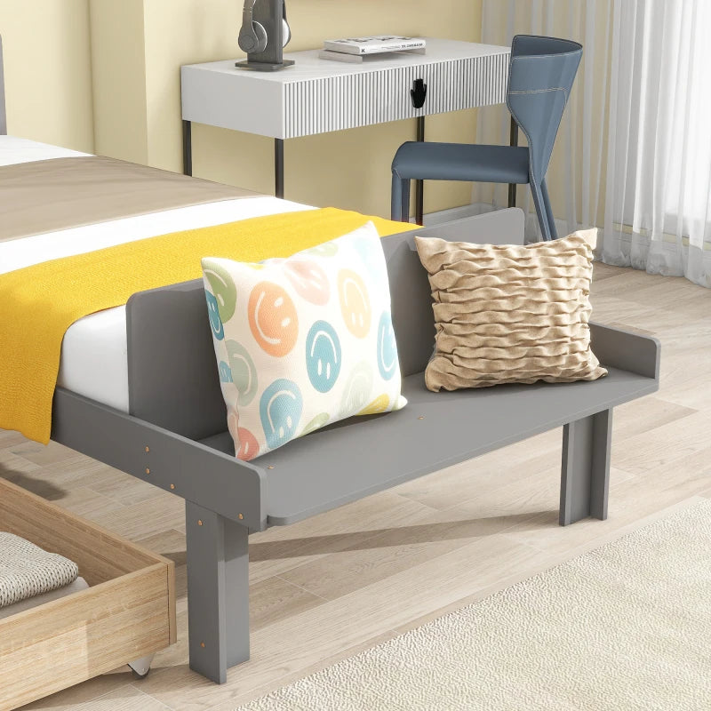 Twin Bed with Footboard Bench, 2 storage drawers, Grey