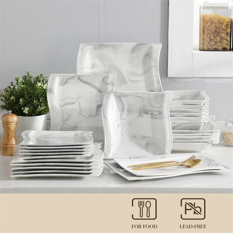 26Pcs Nordic Marble Pattern Porcelain Dinnerware Set