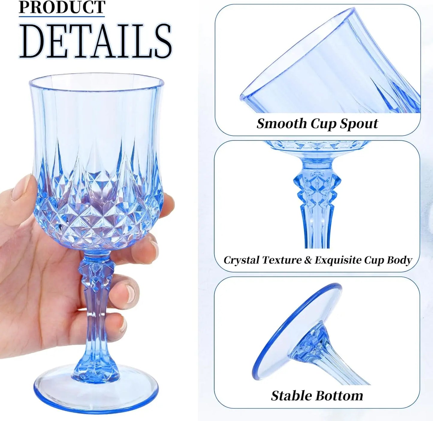 48pcs Blue Plastic Wine Glasses