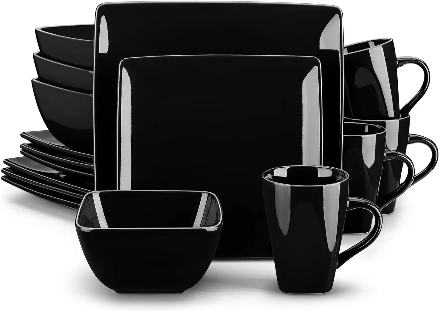 Black 48 Piece Square Dinnerware Set