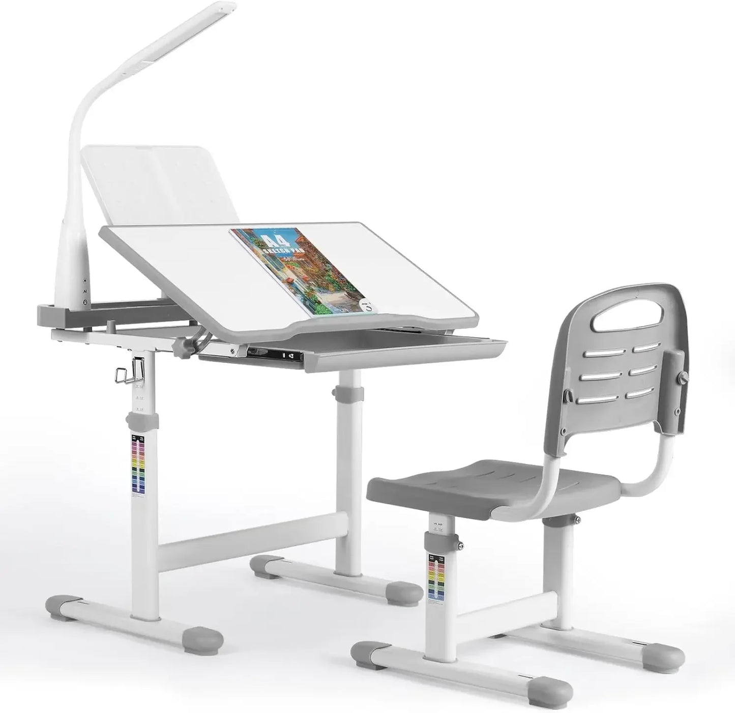 Kids Desk and Chair Set, with 40 Degree Tilt-able Desktop