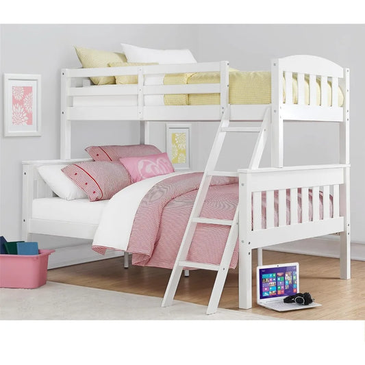 Convertible Wood Bunk Bed, Stackable and Detachable Bed Frames for Kids and Teens, with Angled Ladder