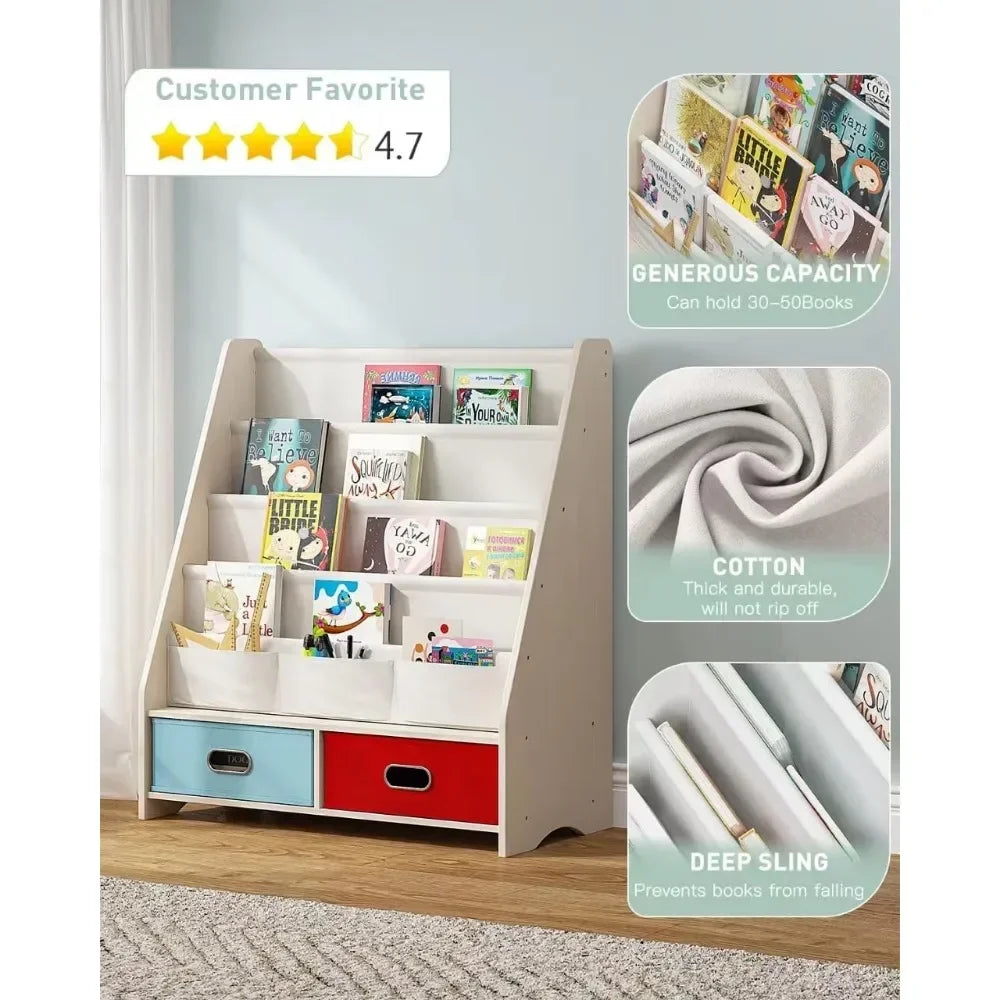 Sturdy Kids Bookshelf with Tear-Proof Cotton Sling