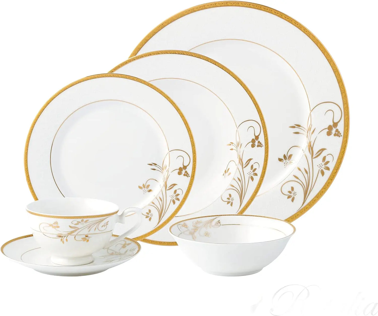 57-Piece 24K Gold Floral Design Dinnerware Set, Service for 8