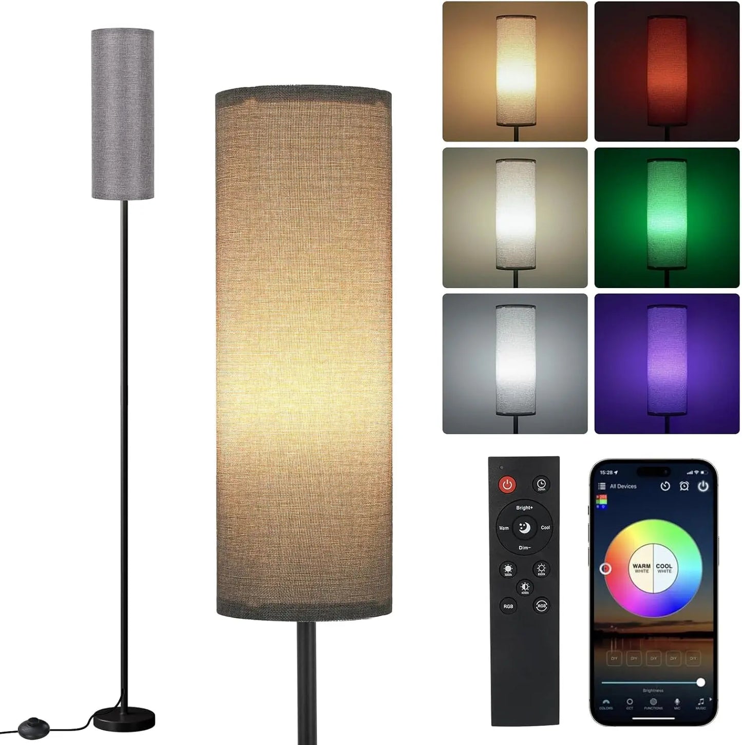 Dimmable 3 Colors Temperature, Modern Floor Lamp with Remote