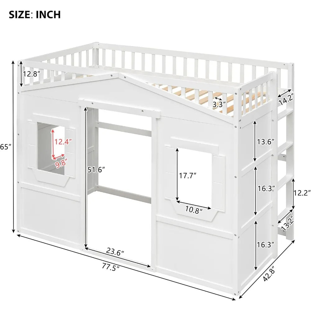 Twin Solid Wood Loft Bed Frame Playhouse