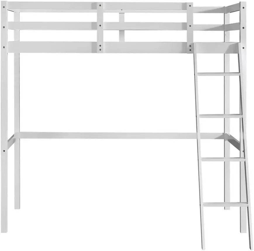 Twin Over Twin Solid Wood Bunk Bed Frame with Ladder and Guard Rail Space