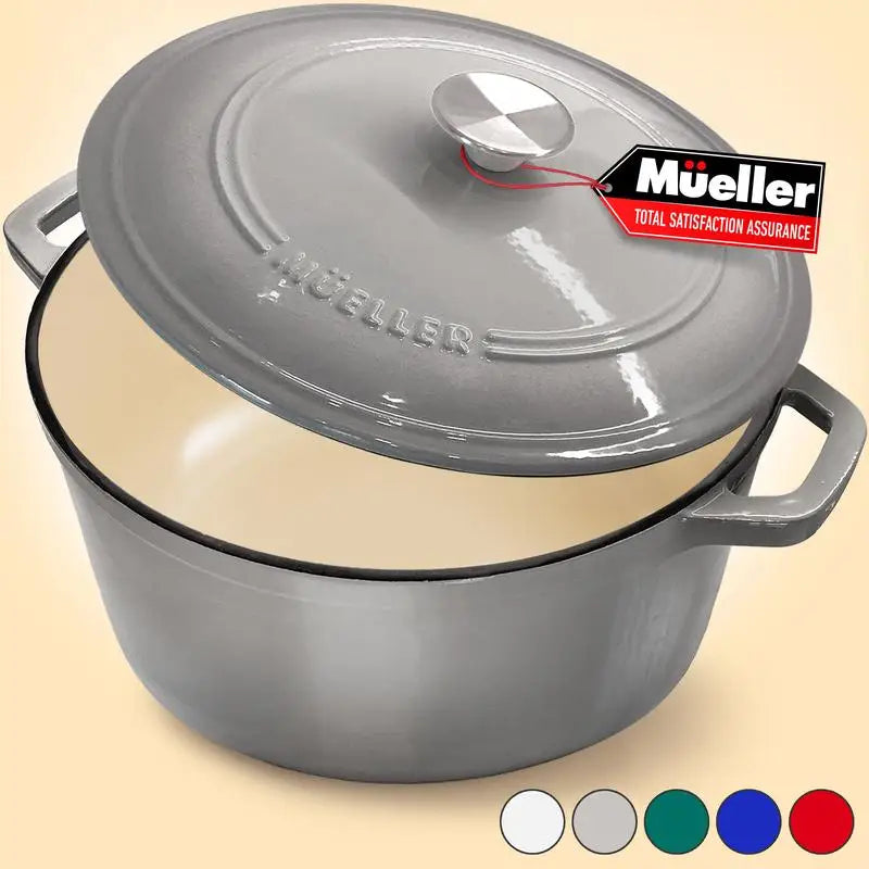 Mueller DuraCast Enameled Cast lron Dutch OvenPot with Lid, 4.5, 6 or 7.5 QT, Casserole Dish,Braiser Pan