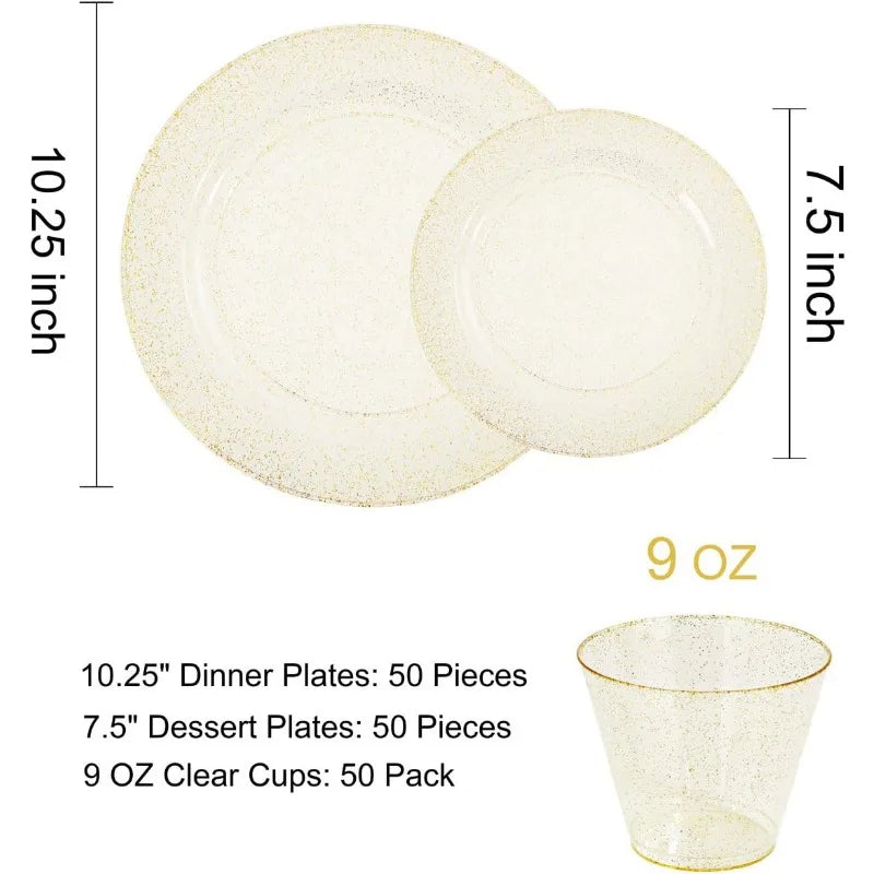 350 Pieces Gold Glitter Dinnerware Set- 50 Guest