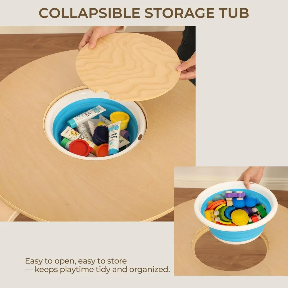 Round Table and 4 Chairs Set with Storage Tub