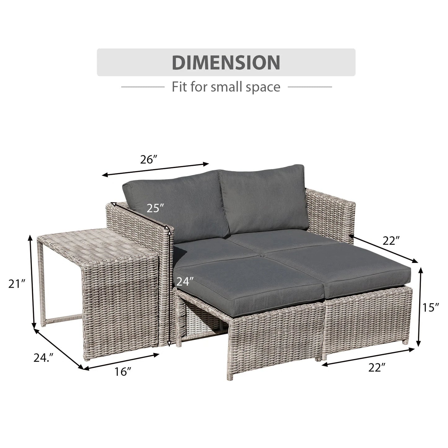 5 Piece Outdoor Conversation Wicker Seating Group