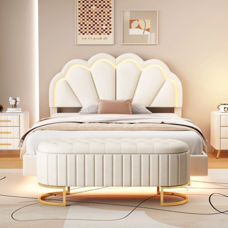 Queen Size 2-Piece Platform Bed with Storage Ottoman