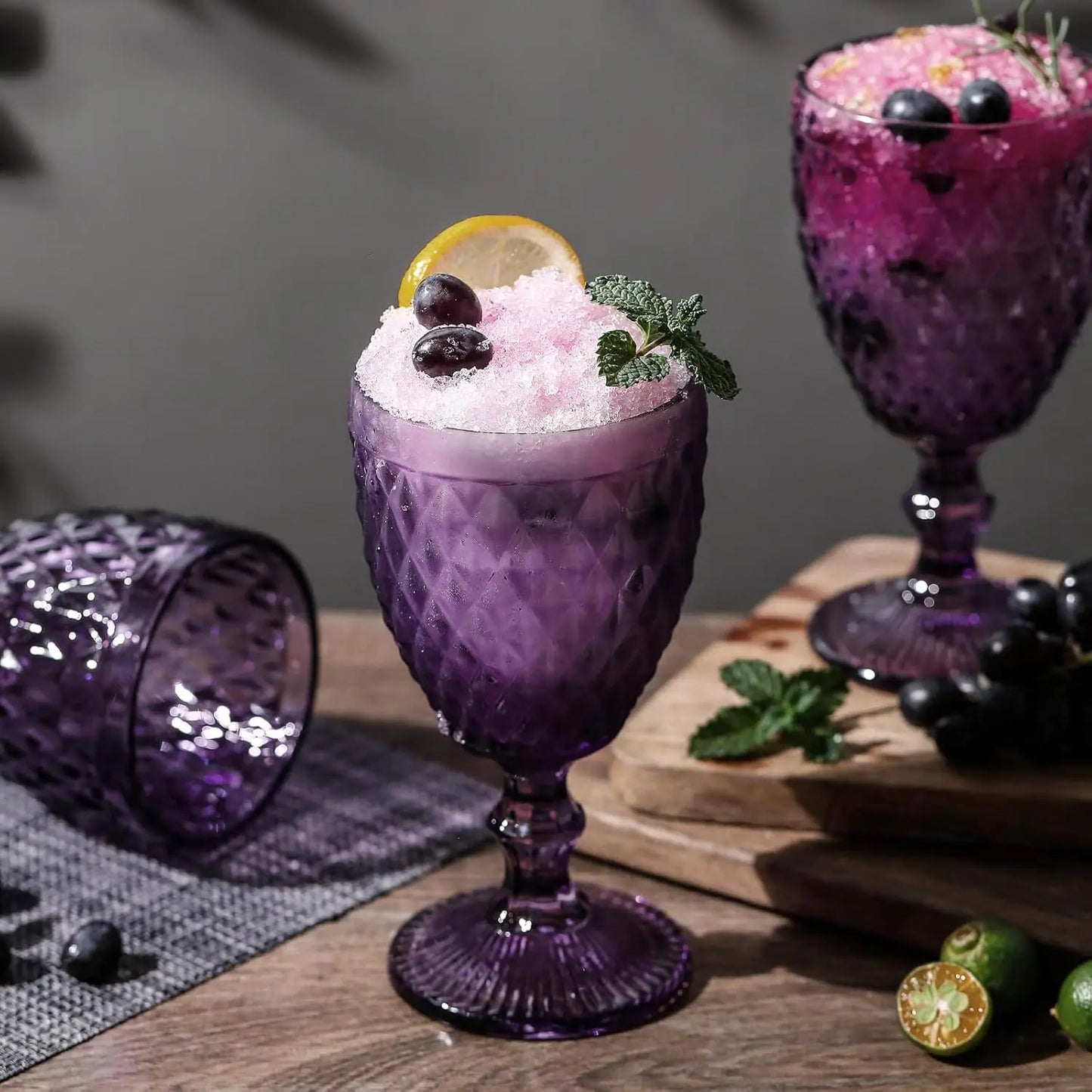 Set Of 6 - 10 Oz Diamond Pattern Purple Goblets