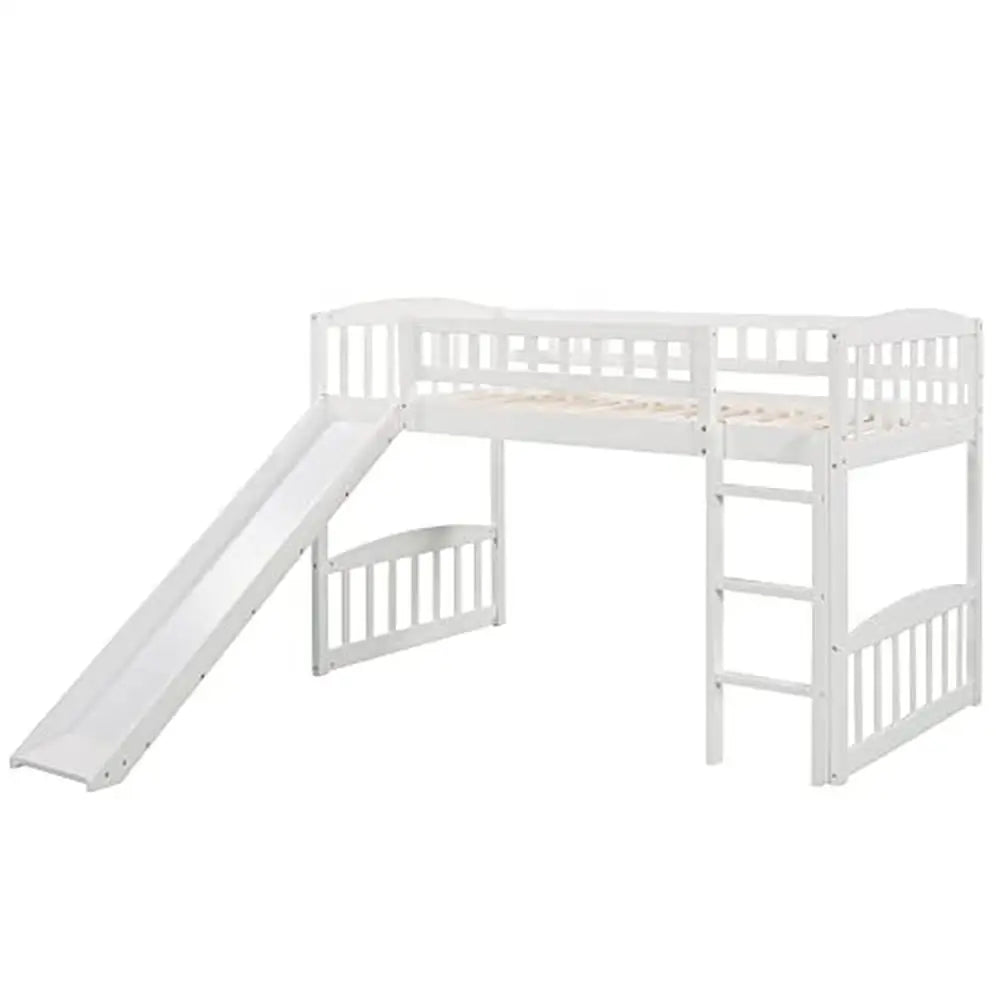 Kids' Wood White Pine Twin Loft Bed with Slide and Ladder