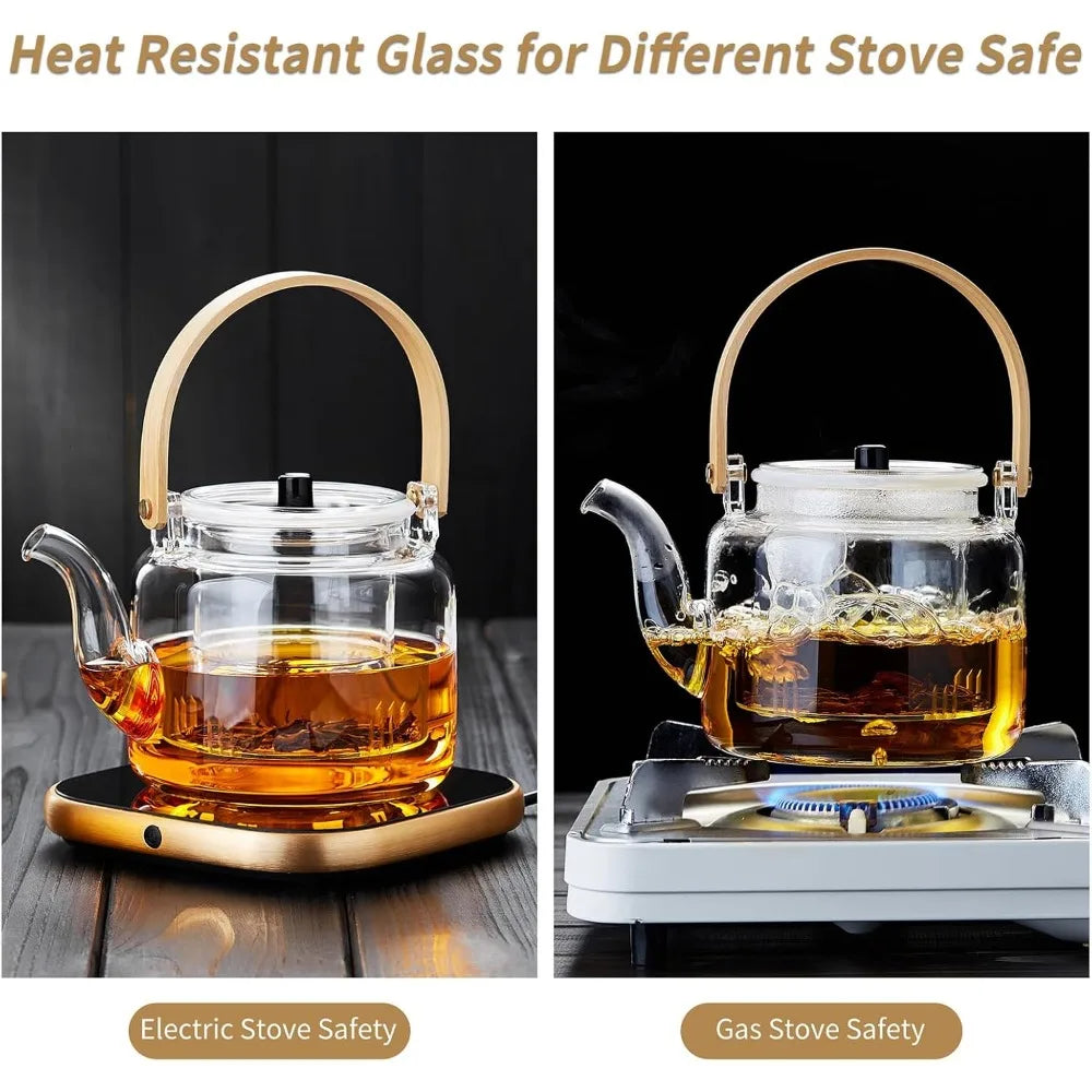 Glass Teapot with 4 Double-Walled Teacups