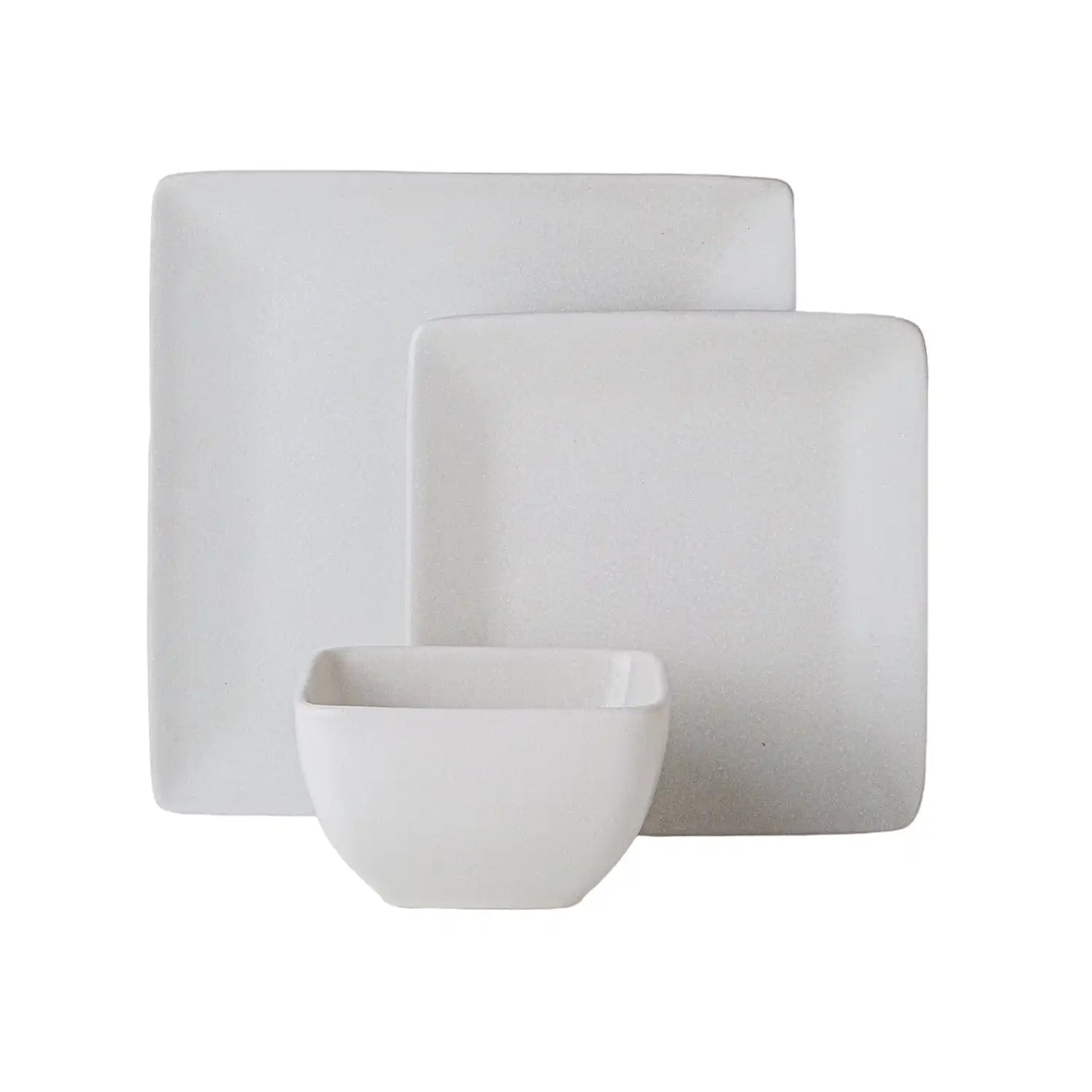 12-Piece Square Stoneware Dinner Set, Cream