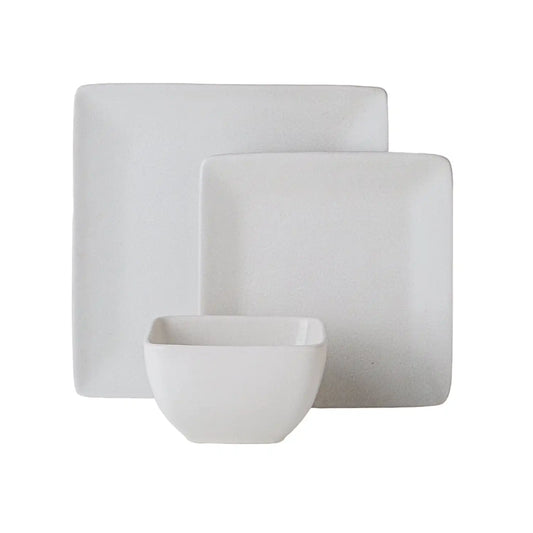 12-Piece Square Stoneware Dinner Set, Cream