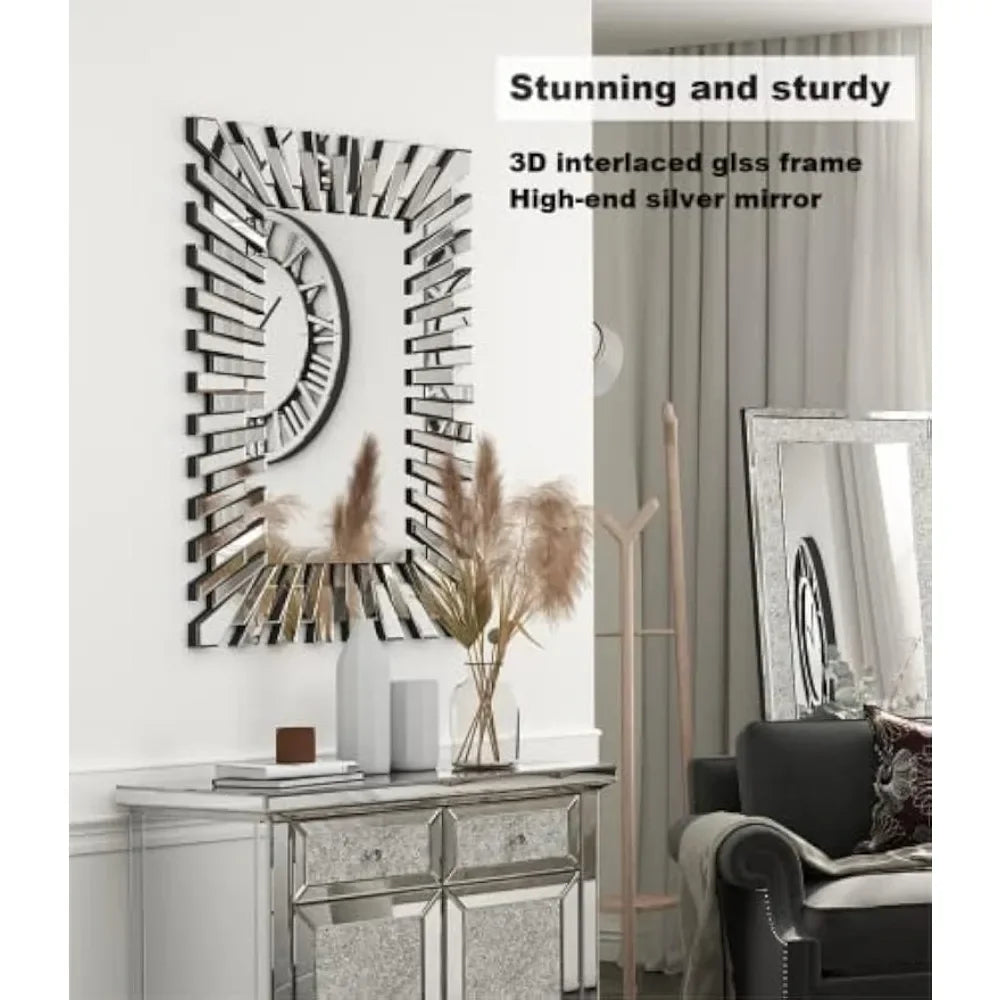 3D Silver Starburst Decorative Accent Mirror