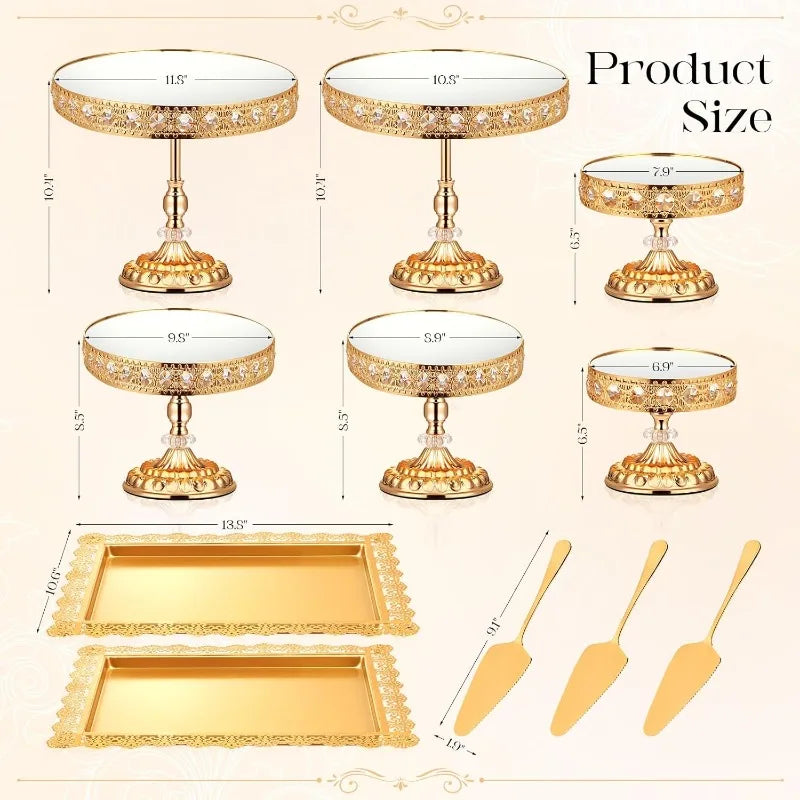 12 Pieces Gold Vintage Cake Display Stand with Crystal Edge