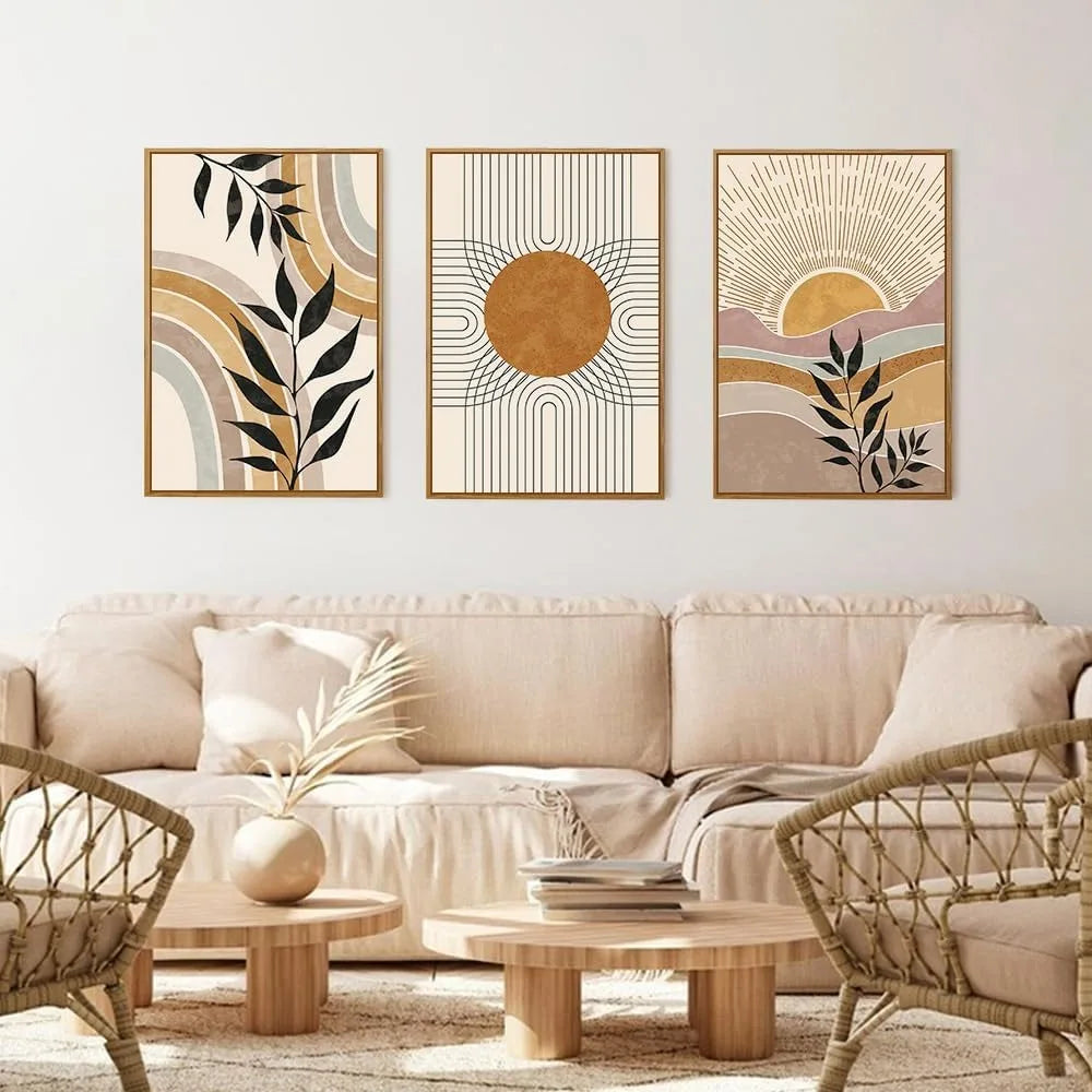 Framed Canvas Wall Art Prints, Set of 3 Mid Century Modern Wall Decor