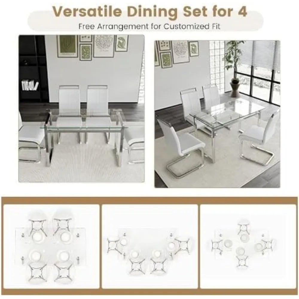 Modern Rectangle Glass Top Dining Table Set