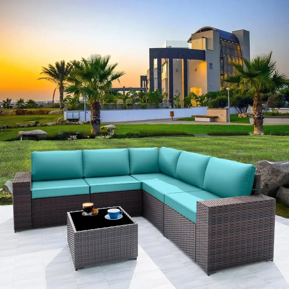 6 Piece Modern All-Weather Wicker Patio Furniture Set With Coffee Table