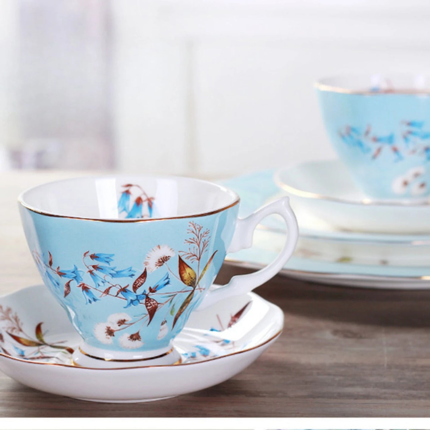 European Bone China Ceramic Flower Pattern Tea Cup Gift Set