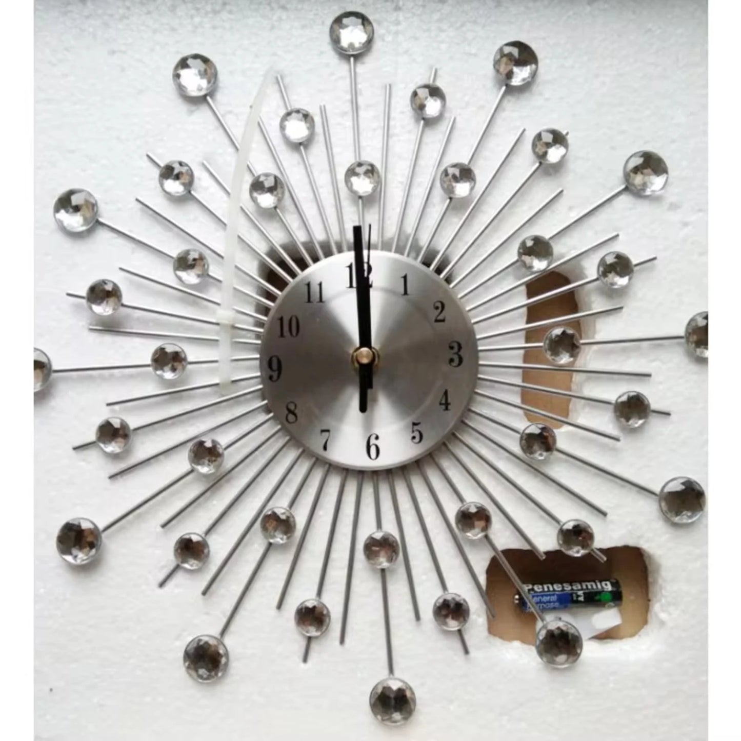 Silver Crystal Non-Ticking  Wall Clock