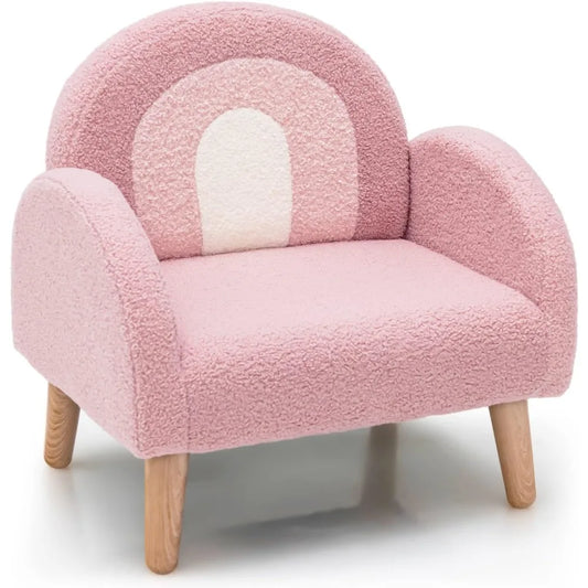 Plush Fabric Upholstered Children's Armchair with Solid Wooden Frame, Anti-Tipping Design