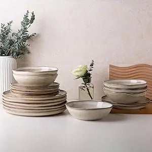 Handmade Reactive Glaze Plates and Bowls Set, Highly Chip and Crack Resistant