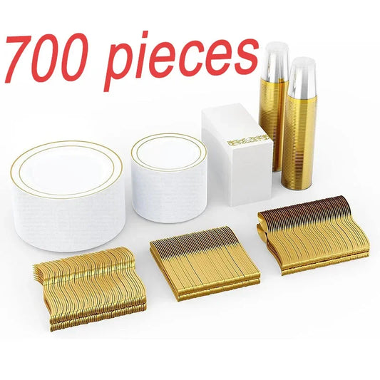 700 Count Disposable Gold Dinnerware Set