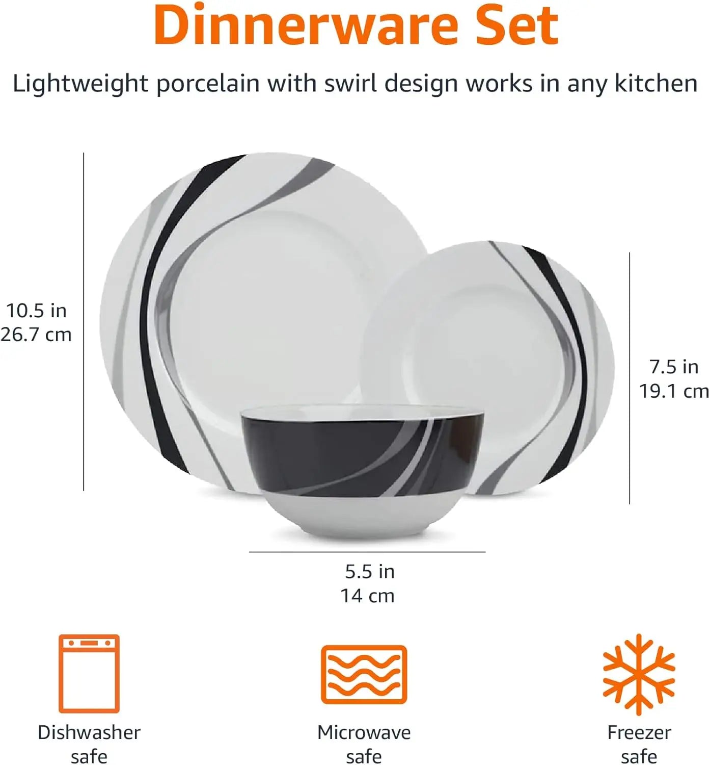 18 piece Swirl Pattern Ceramic Dinnerware Set, 6-person service