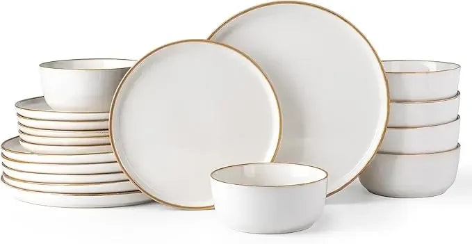 18 Piece Stoneware Plates and Bowls Sets, Chip and Scratch Resistant