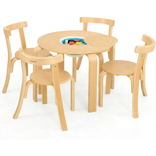 Round Table and 4 Chairs Set with Storage Tub