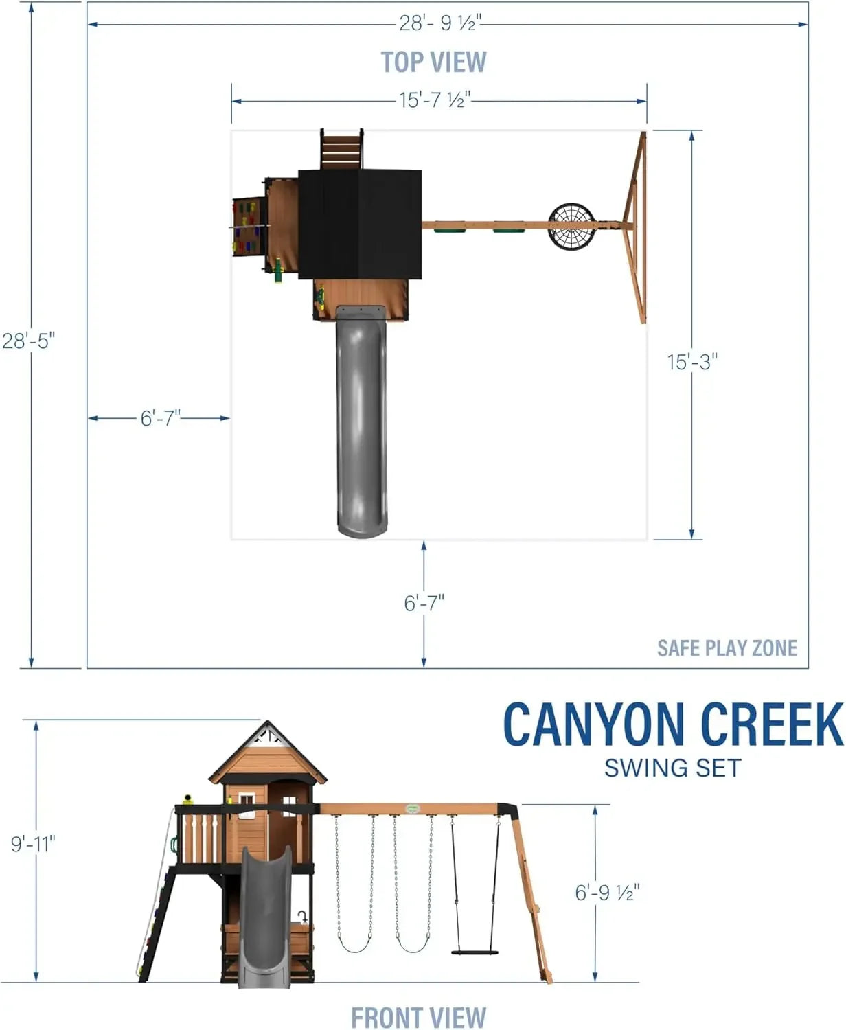 All Cedar Wood Swing Set w/Wave Slide, Grill, Plastic Food, Picnic Area