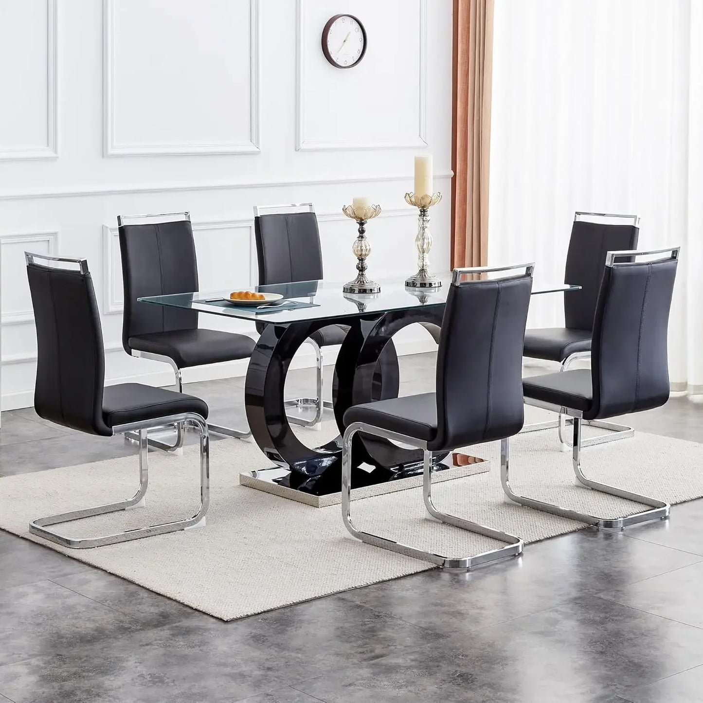 7 Piece Tempered Glass Table Top Dining Table Set