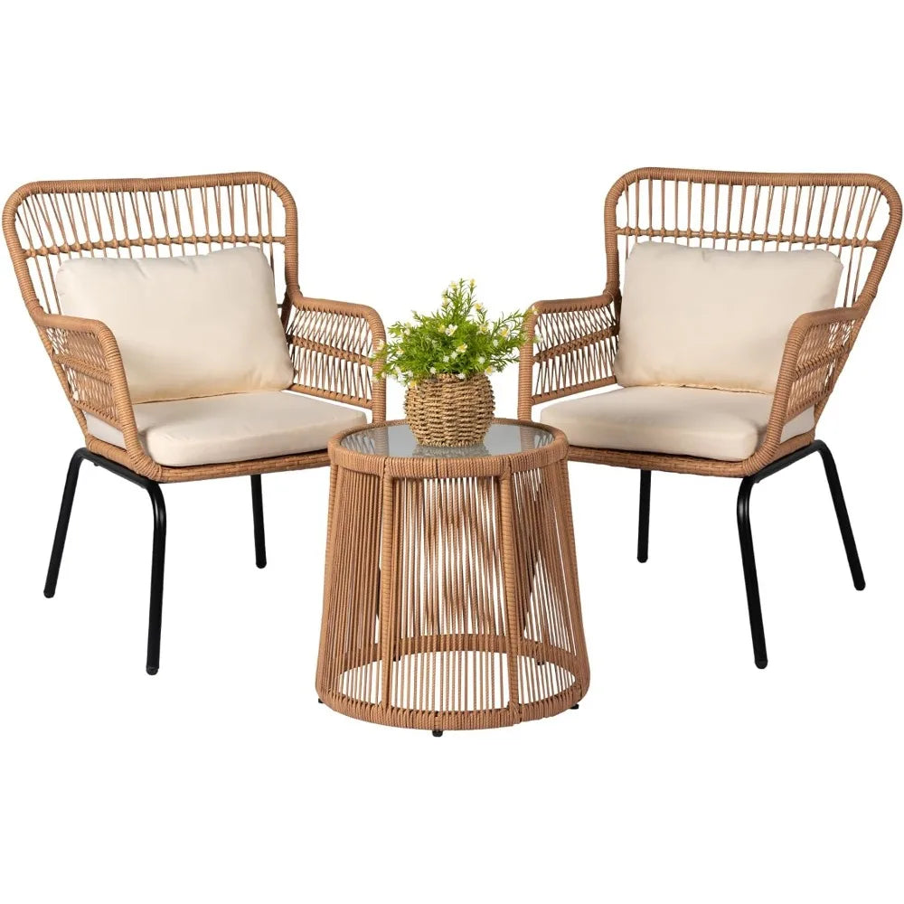 3 Piece Outdoor Wicker Bistro Set