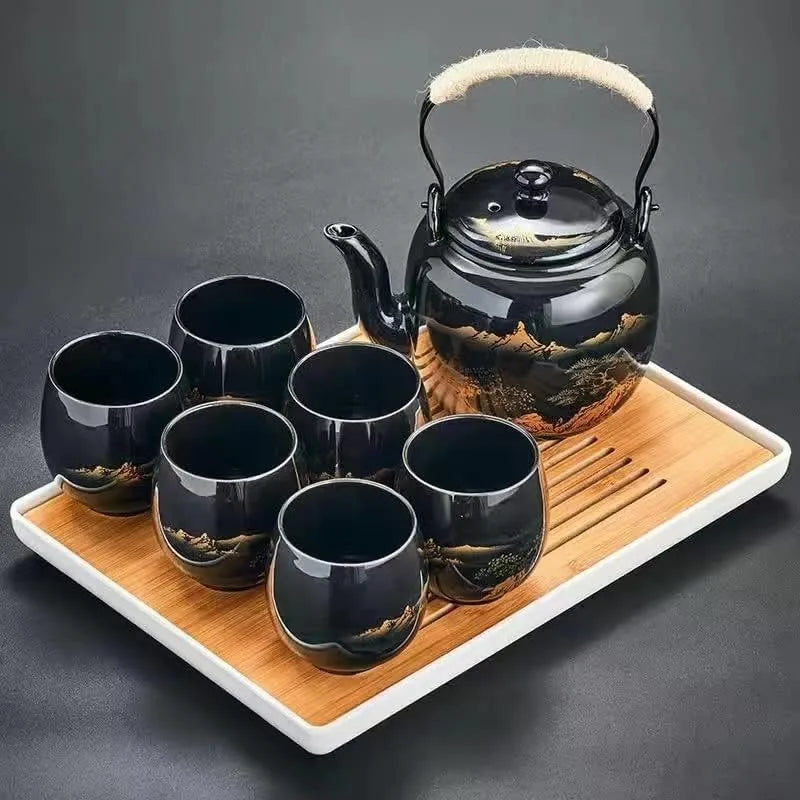 Glazed Tea Set in Gift Box with 1 Teapot, 1  Strainer, 1  Tray and 6  Cups