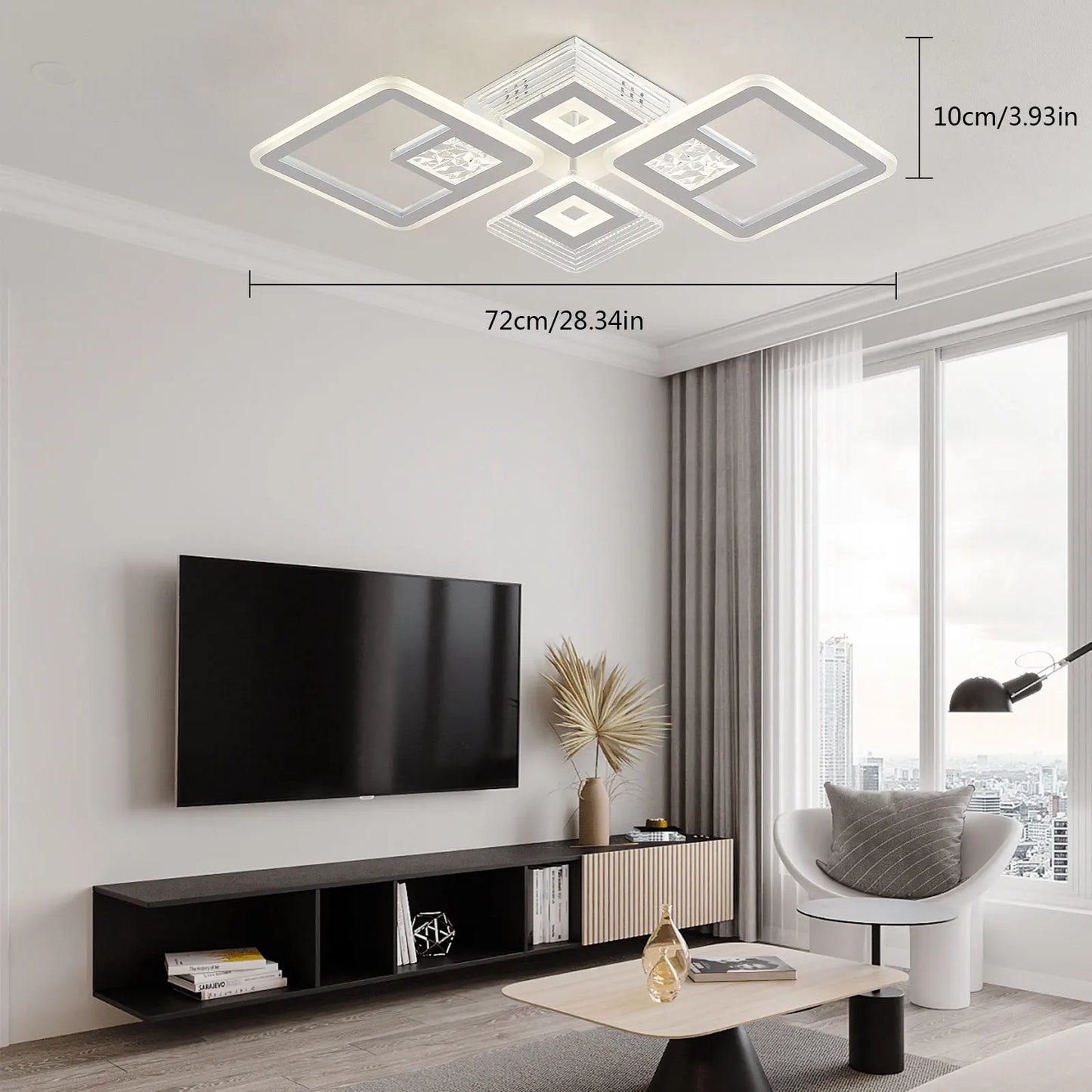 46W Modern Embedded Dimmable LED Acrylic Flush Mount Ceiling Light W/Remote Control