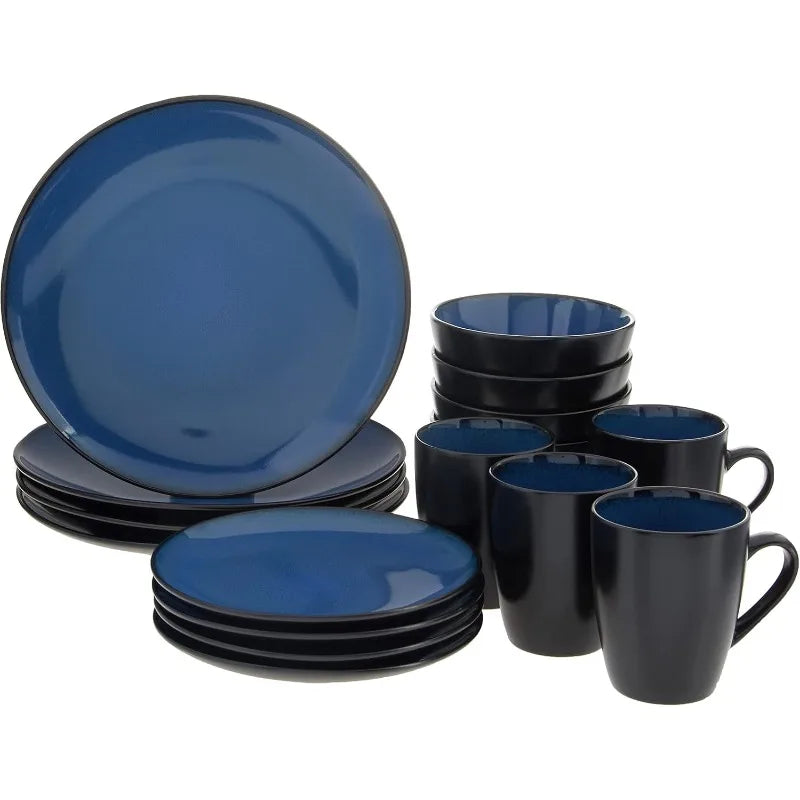 Round Reactive Glaze Stoneware Dinnerware Set, Service for 4 (16pc)