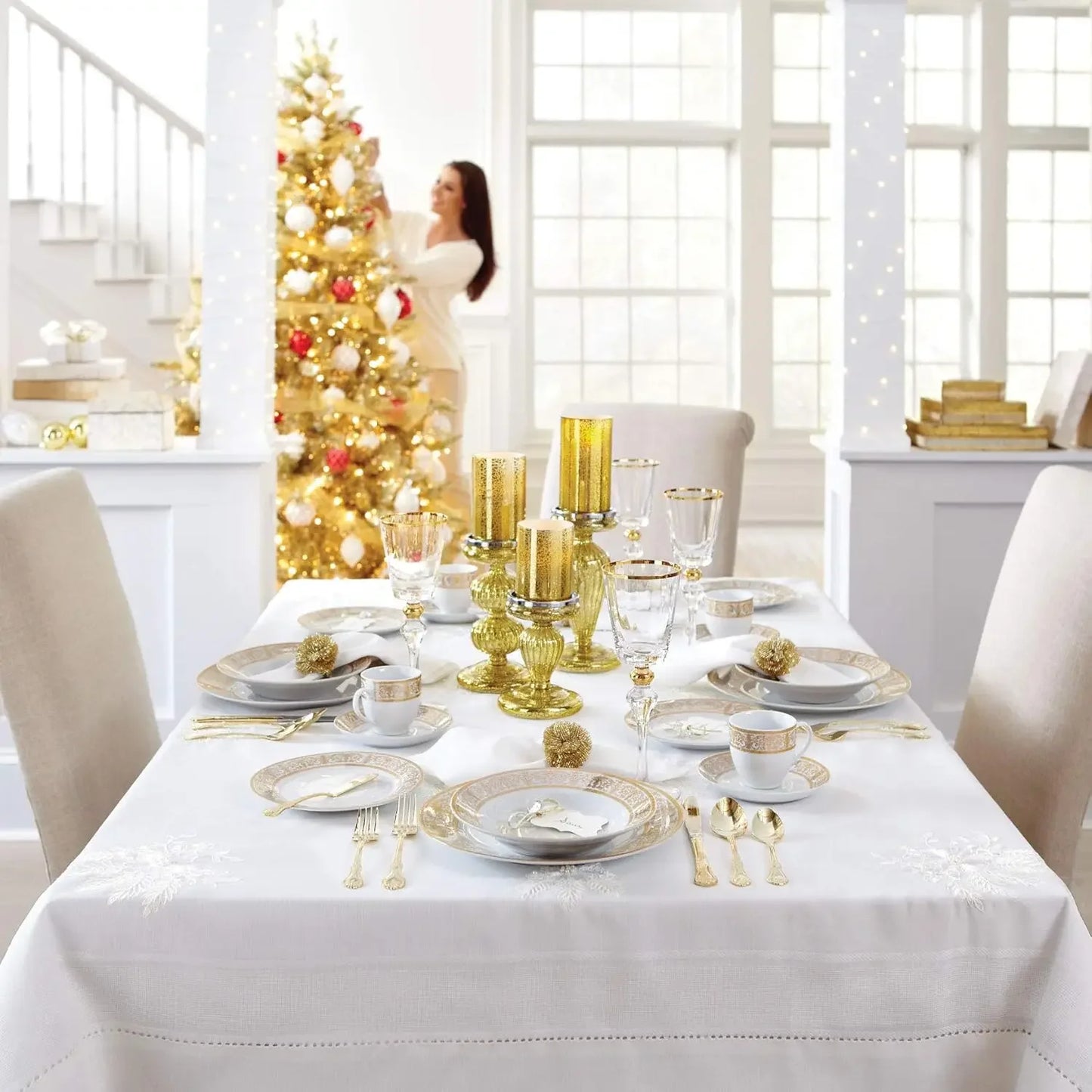 40-Piece Premium Gold/ White Porcelain Dinnerware Set, Service For 8