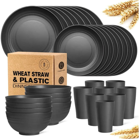 32-Piece Kitchen Plastic Wheat Straw Dinnerware Set , Service for 8, Dishwasher & Microwave Safe