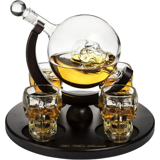 Skull King Skeleton Wine & Whiskey Globe Decanter Set