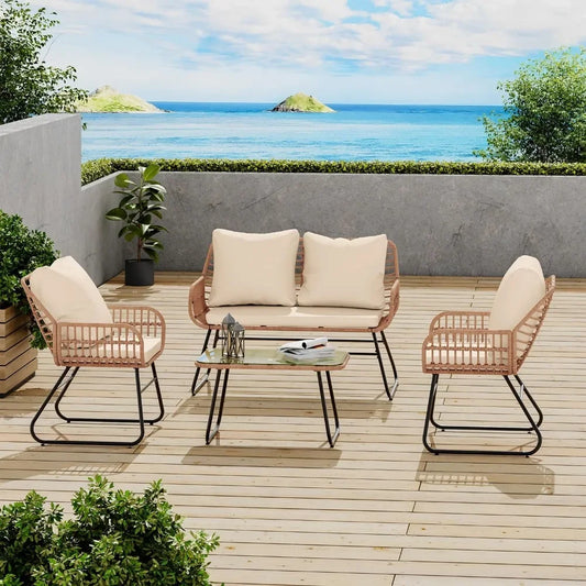 4-Piece Rattan Patio Furniture Set