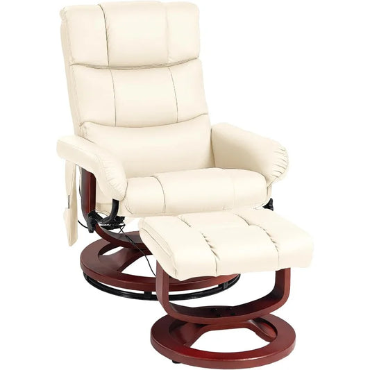 Massage Swivel Recliner and Footrest with Remote Control and Side Pocket