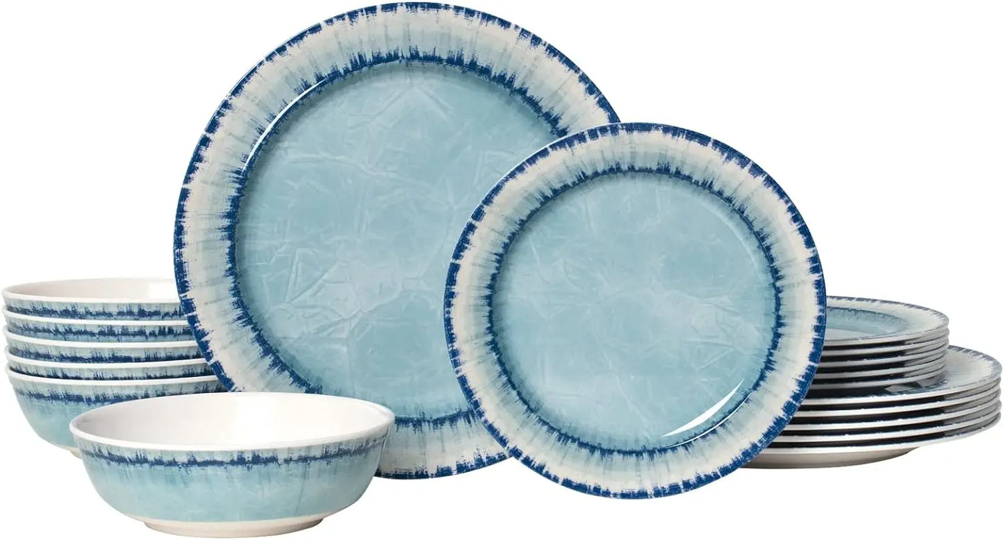 18 Pcs Melamine Dinnerware Set, Lightweight Unbreakable for Indoor and Outdoor Use, BPA Free