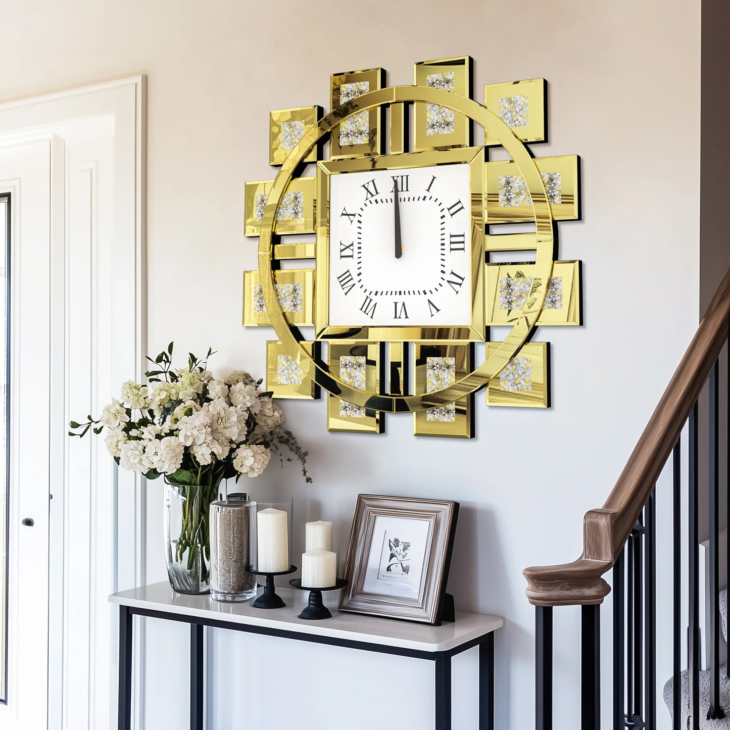 Irregular Large Crush Diamond Mirrored Wall Clock