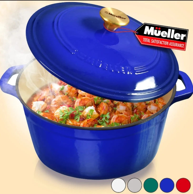 Mueller DuraCast Enameled Cast lron Dutch OvenPot with Lid, 4.5, 6 or 7.5 QT, Casserole Dish,Braiser Pan