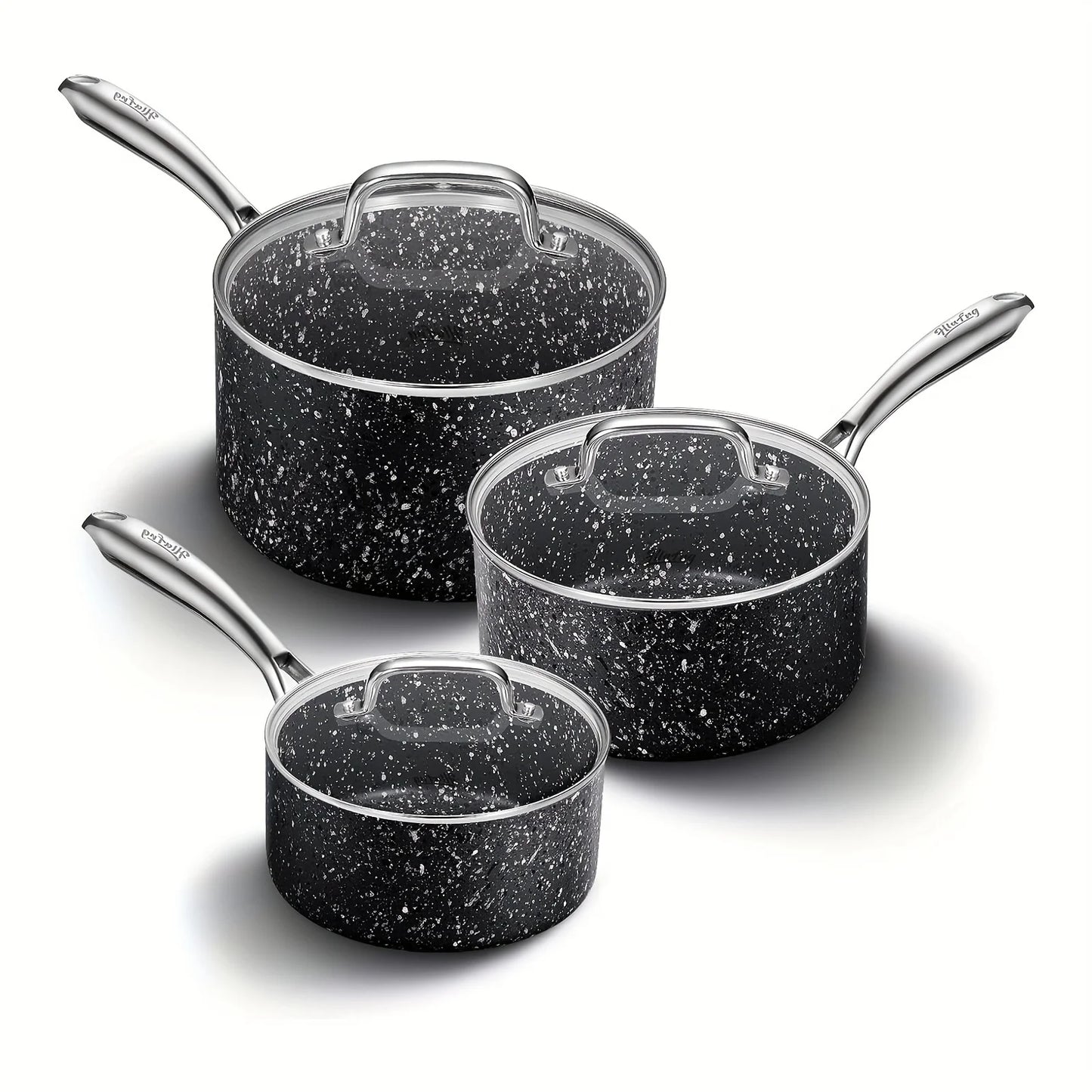 3-Piece Saucepan Set with Glass Lids, Natural Durable Granite Coating, Nonstick, Durable & Oven Safe to 450°F